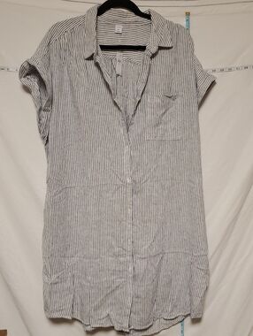 Old Navy NEW White Navy Linen Blend Striped Short Sleeve Shirt Dress XXL Breton